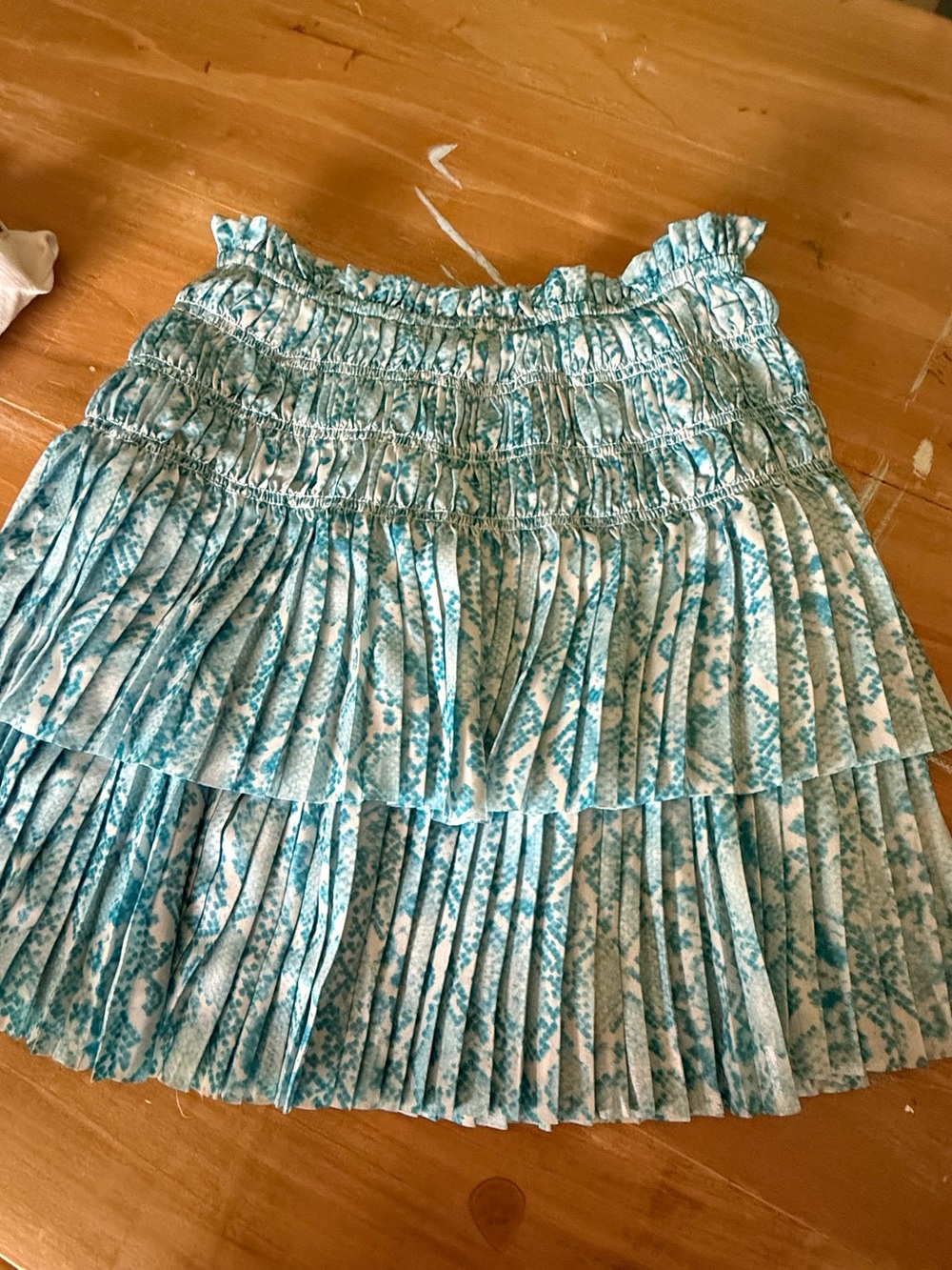 Current Air Teal Blue Patterned Pleated Tiered Mini Skirt